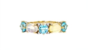 Opal and 1.80 ct. t.w. Swiss Blue Topaz Ring with Diamond Accents in 14kt Yellow Gold