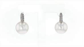 Cultured South Sea Pearl and .16 ct. t.w. Diamond Earrings in 18kt White Gold