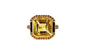 7.71 ct. t.w. Citrine and Black Enamel Ring in 18kt Gold Over Sterling