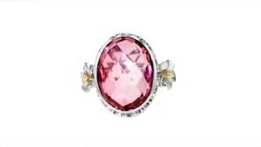 7.00 Carat Pink Quartz Floral Ring in Sterling Silver with 14kt Yellow Gold