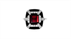 3.00 Carat Garnet and .44 ct. t.w. White Topaz Ring with Black Enamel in Sterling Silver