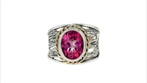 5.00 Carat Pink Topaz Ring in Sterling Silver and 14kt Yellow Gold
