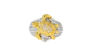 .12 ct. t.w. Diamond Turtle Ring in Sterling Silver and 18kt Gold Over Sterling