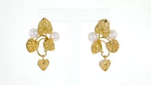 Italian 6mm Cultured Pearl Vine Drop Earrings in 18kt Gold Over Sterling