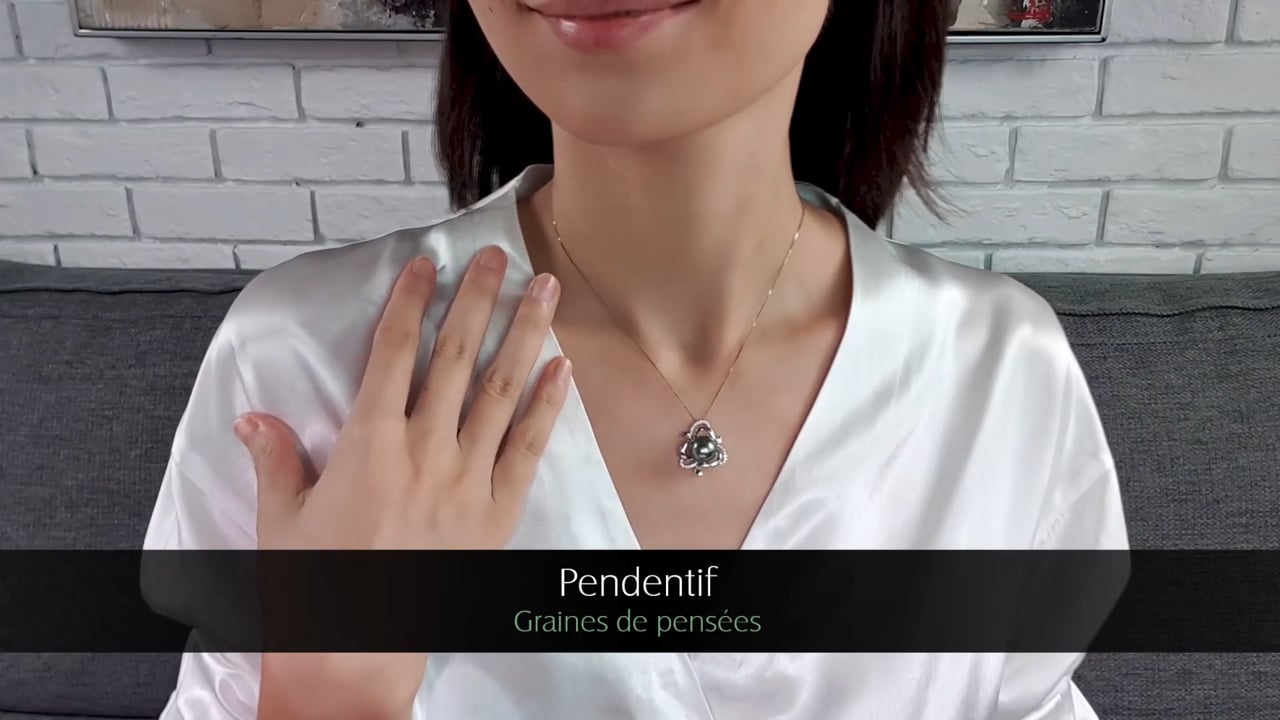 Ciondolo Graines de Pensées - Oro Bianco, Diamanti & Perla di Tahiti 11/12mm, GEMME | Gemperles