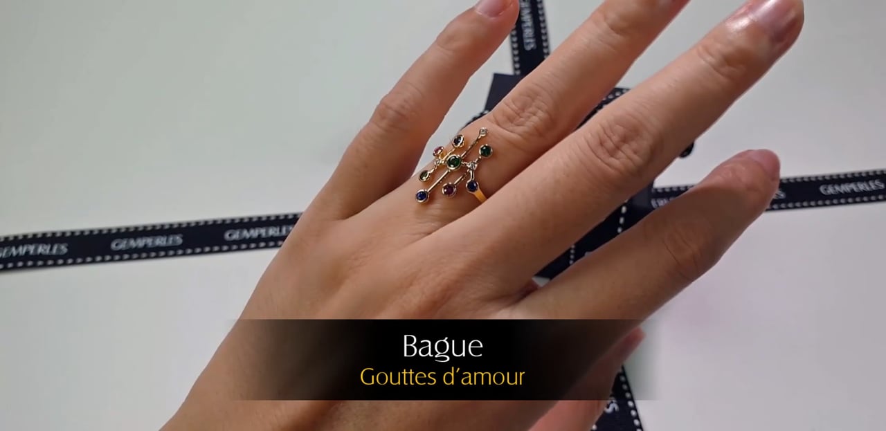 Bague Gouttes d’Amour - Or Jaune,  Tsavorites, Rubis, Saphirs |  Gemperles