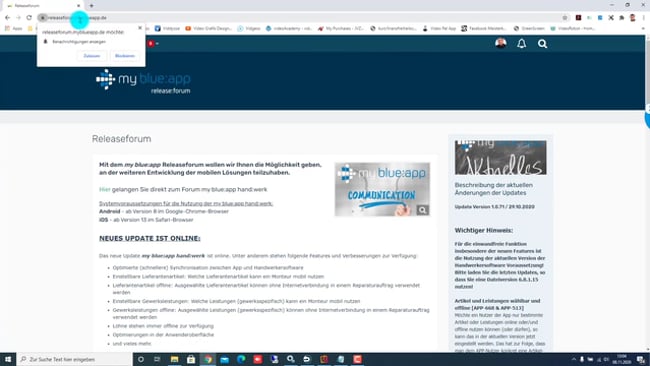 Releaseforum my blue:app hand:werk
