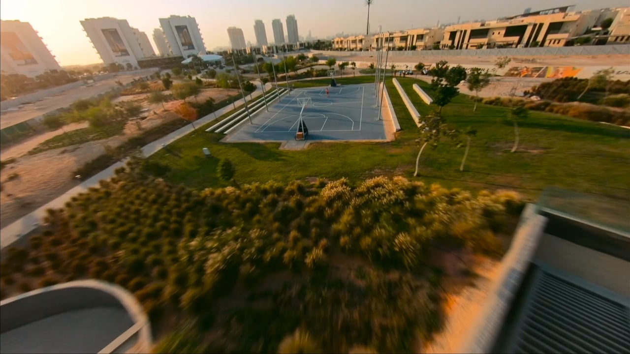 Aerial FPV view over Damac Hills, Dubai, from ChopperShoot’s film