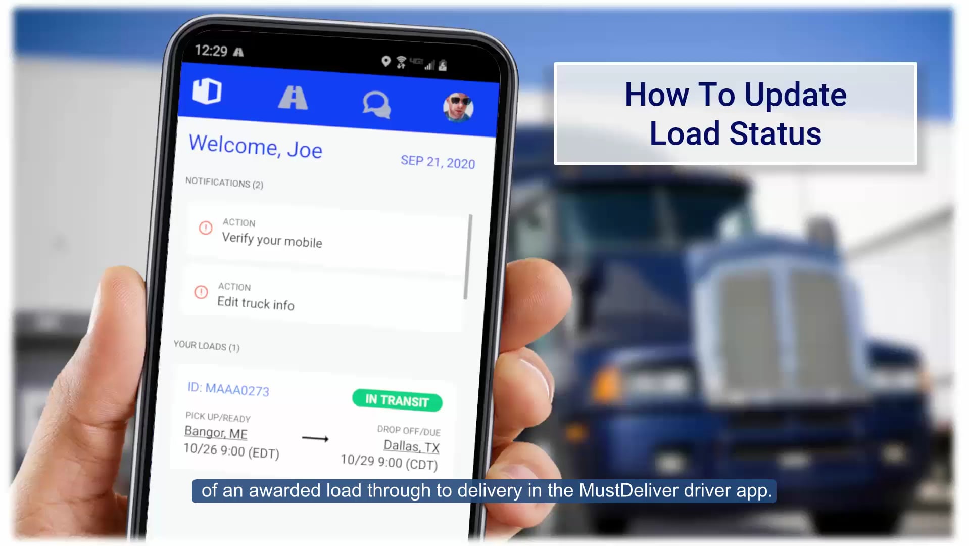 MustDeliver Driver App Tutorial: How to Update the Status of a Load on ...