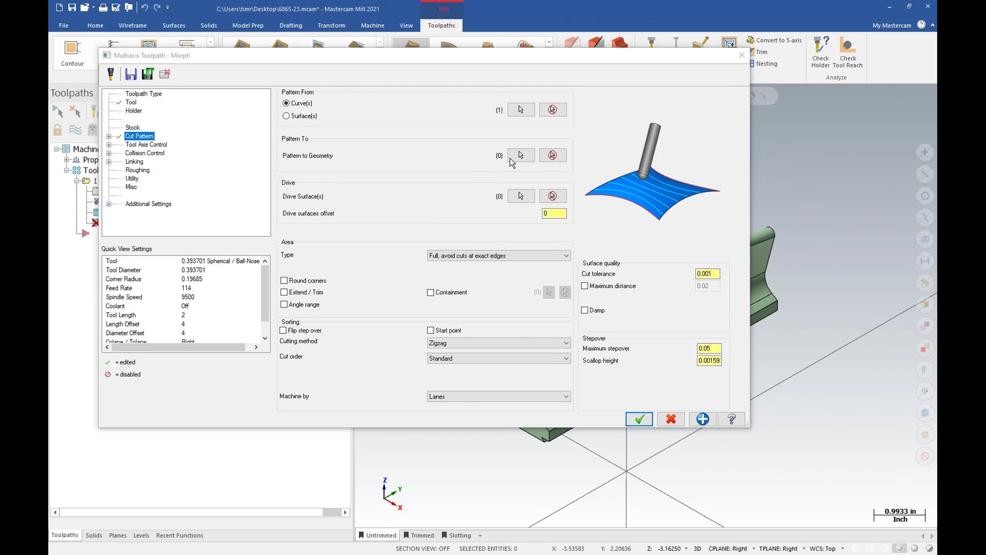 Simultaneous Multi Axis toolpaths