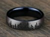 Men&#39;s Engraved Wedding Band with Tree Pattern in Black Titanium, 6.5mm