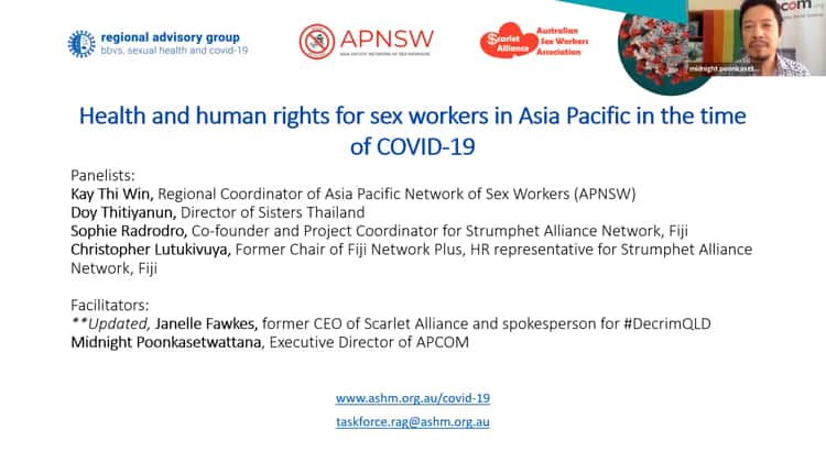 Health and Human Rights for Sex Workers in Asia and the Pacific in the time of COVID 19