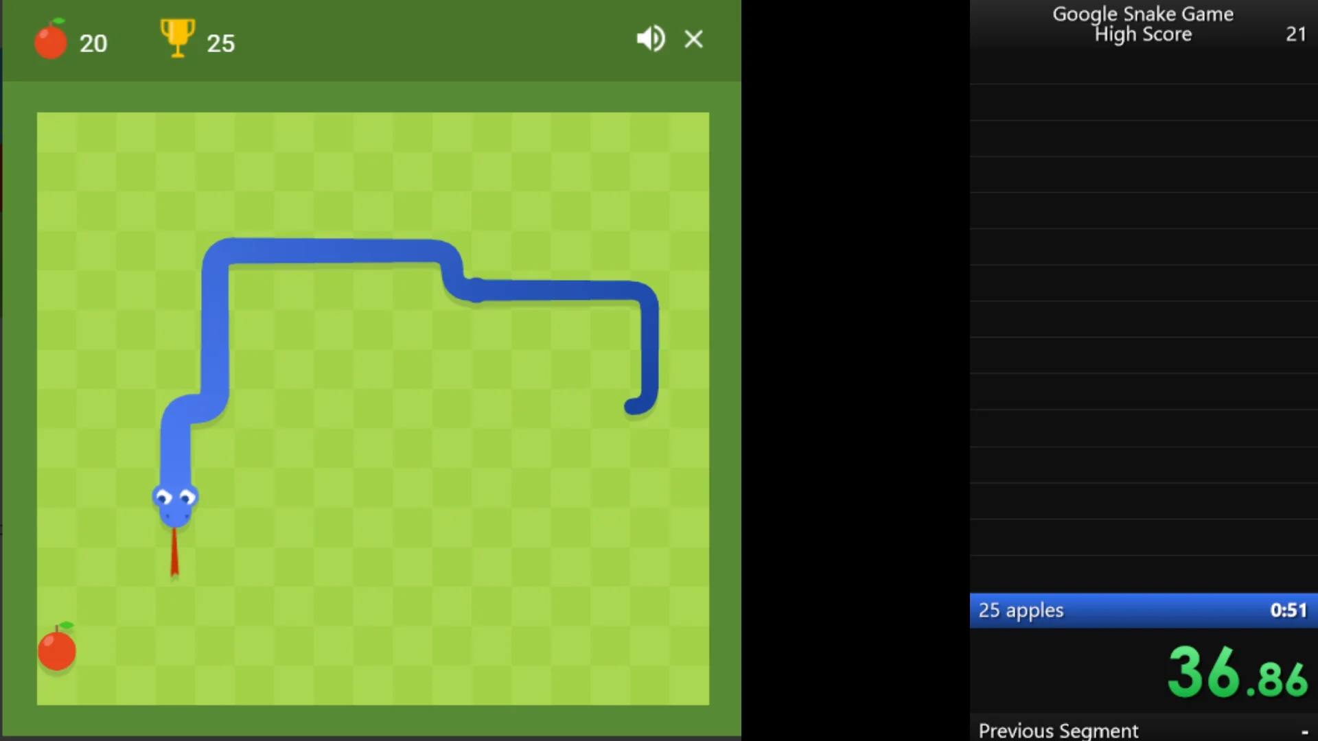 25 Apples in 00:43.065 by BetoniViidakko - Google Snake - Speedrun