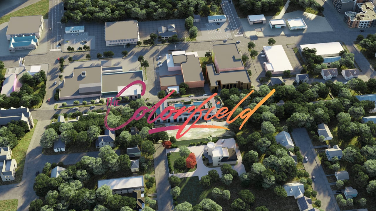 The Colorfield, Austin TX — Cumby Group. Multifamily condo and amenity flythrough emphasizing arrival sequence and resident amenities.